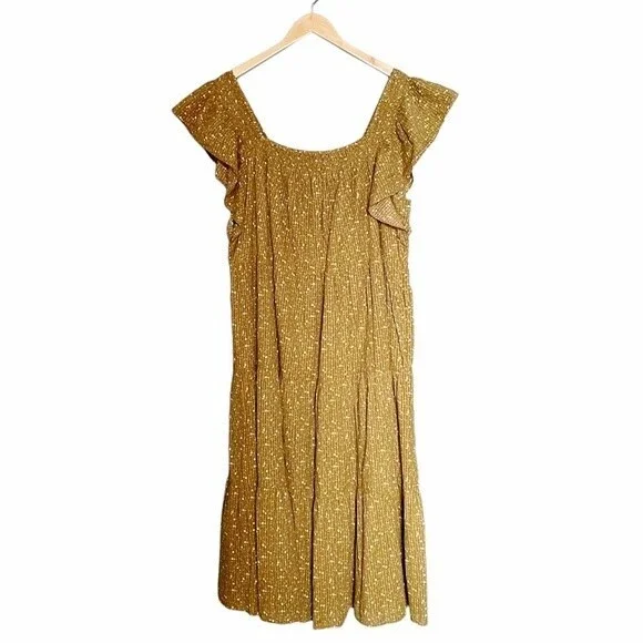 NWT Madewell Daisy Stitch Ruffle Sleeve Flowy Midi Dress Weathered Olive Size 2X - Picture 2 of 15